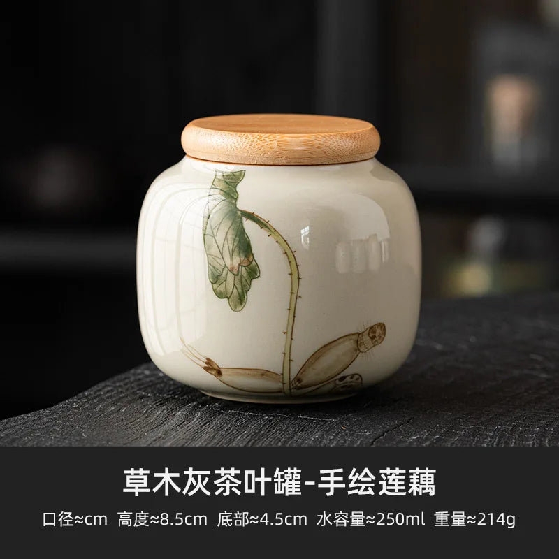 European Ceramic Storage Jar with Cover Hand Painted Flowers for Decoration Tabletop Sealed Tea Canister Kitchen Grain Dispenser